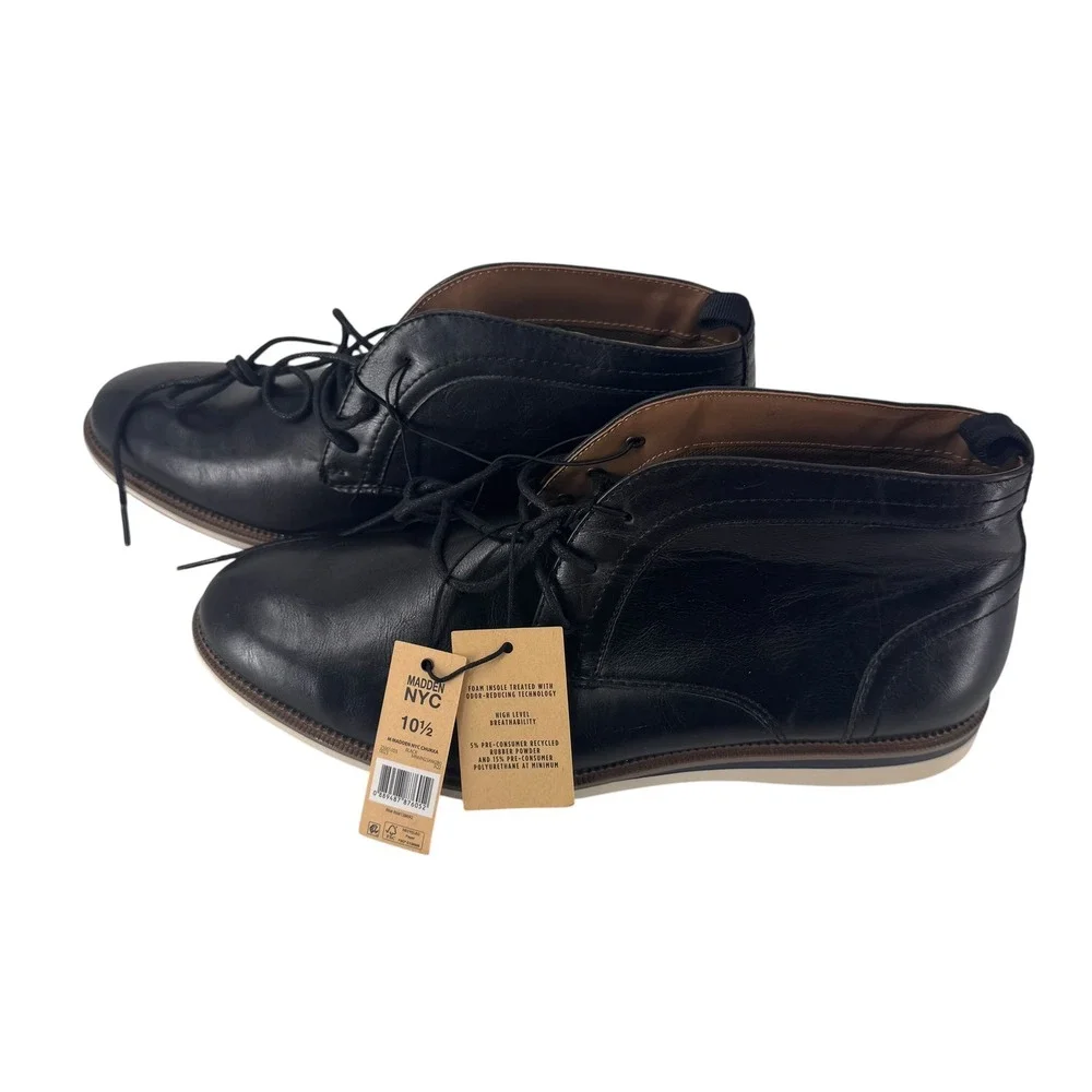 Madden NYC Mens Chukka Boots Black Faux Leather Lace Up MNMN23AM280 Sz 10.5 NEW